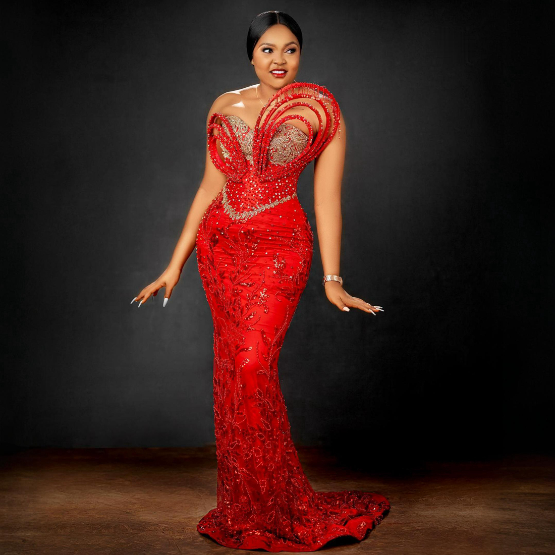 2024 African Plus Size Prom Dresses for Special Occasions Red Long Evening Gowns Mermaid Beaded Lace Rhinestones Birthday Dress for Nigeria Black Wome