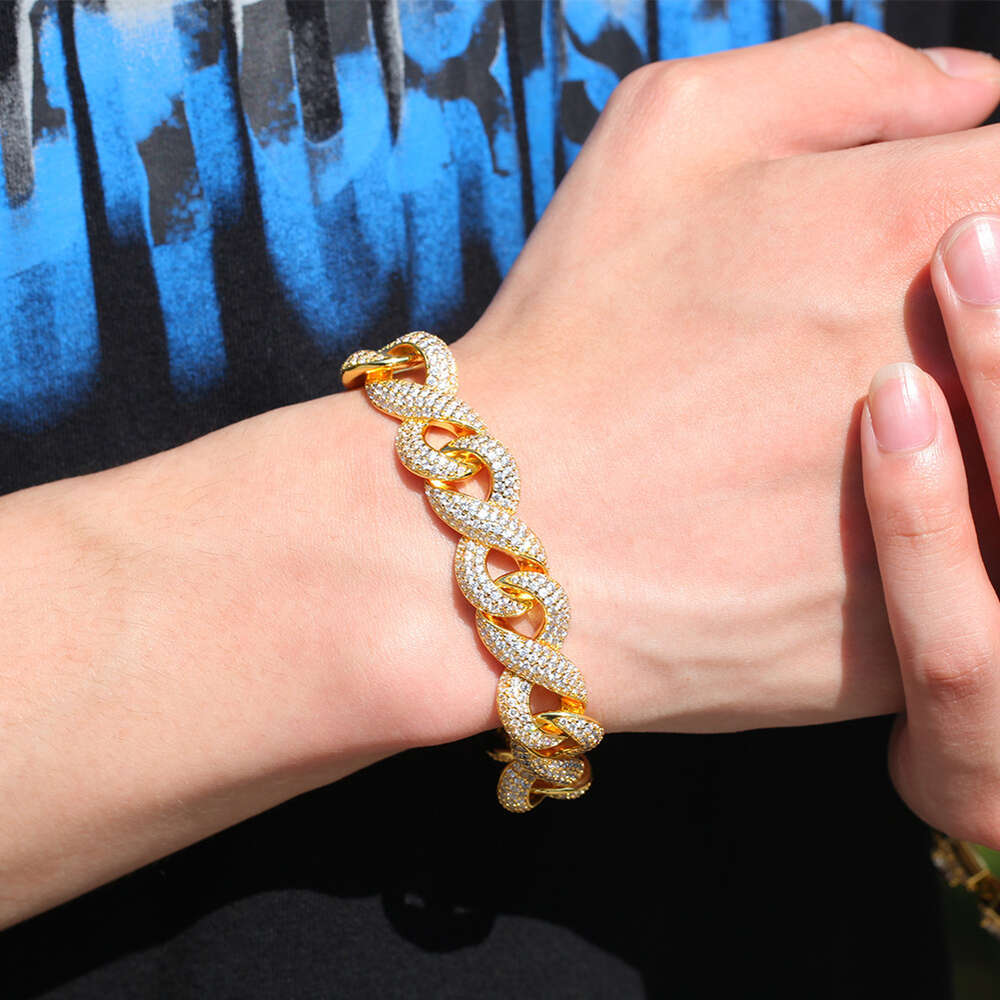 Hip-hop Infinite Symbol Bracelet Instagram Style Cuban Link Chain Bracelets Gold-plated Bling Cubic Zirconia Diamond Inlaid Cz Stone Jewelry Rapper Bi