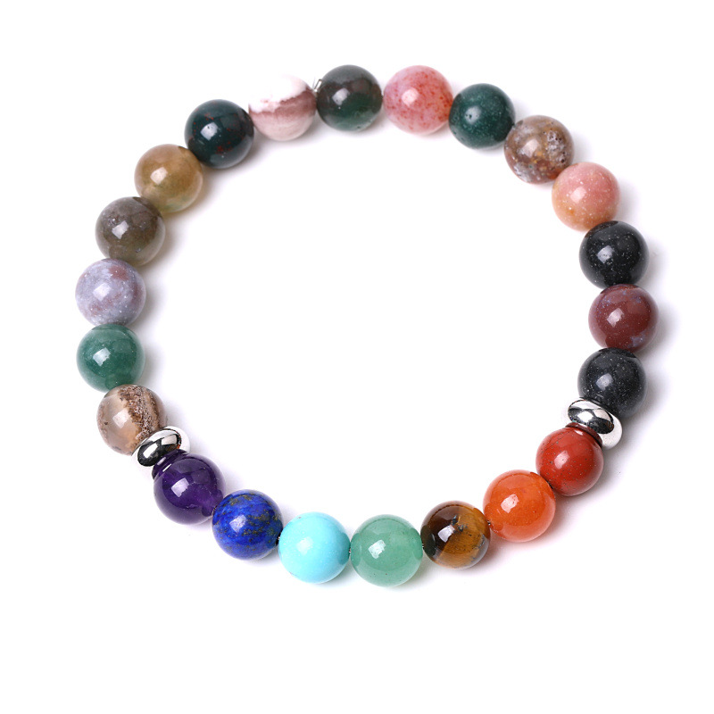 Charm Bracelets Beaded Natural Stone Indian Agate Rond Bead Bracelets Couple Lotus Christmas Tree Charm Bracelet Women Fashion Jewelry