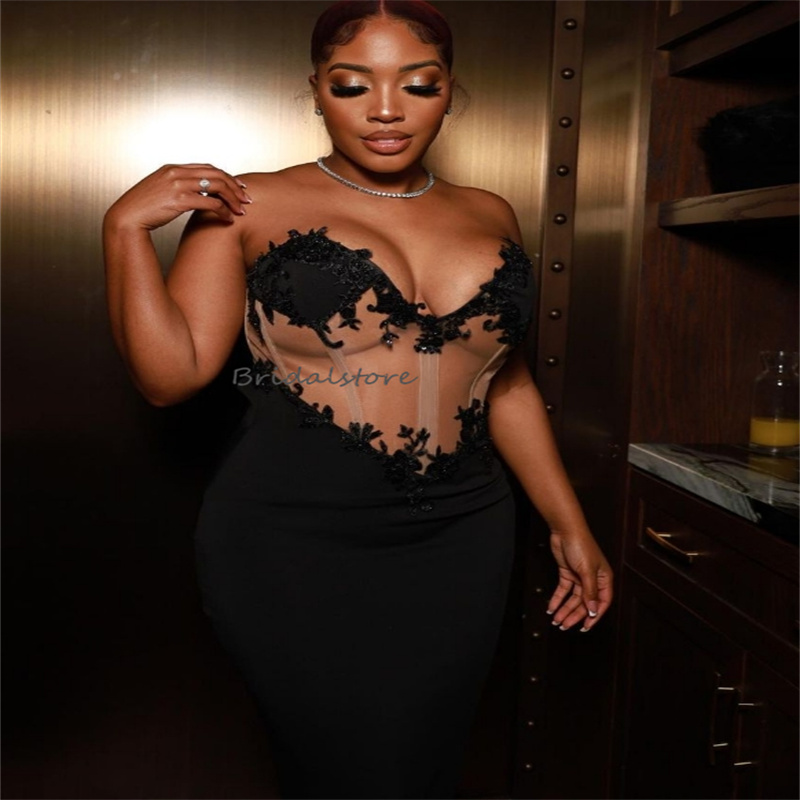 Unique See Through Mermaid Prom Dresses 2024 Sweetheart Black Girls Evening Dress With Appliques Lace Elegant Dance Formal Birthday Holiday Party Dres