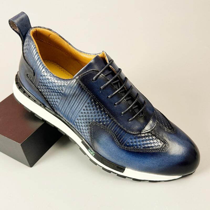 British style round head lightweight handmade vintage leather sports casual leather shoes for men lace-ups a38