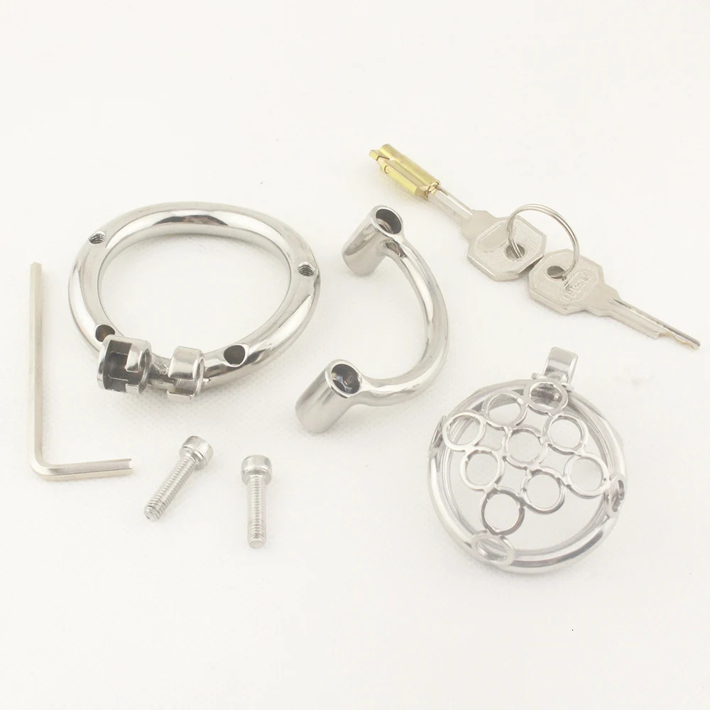 Stainless Steel Male Chastity Device Penis Cage BDSM Super Small Short Cock with Stealth lock Ring Sex Toy for Man Adults 240312