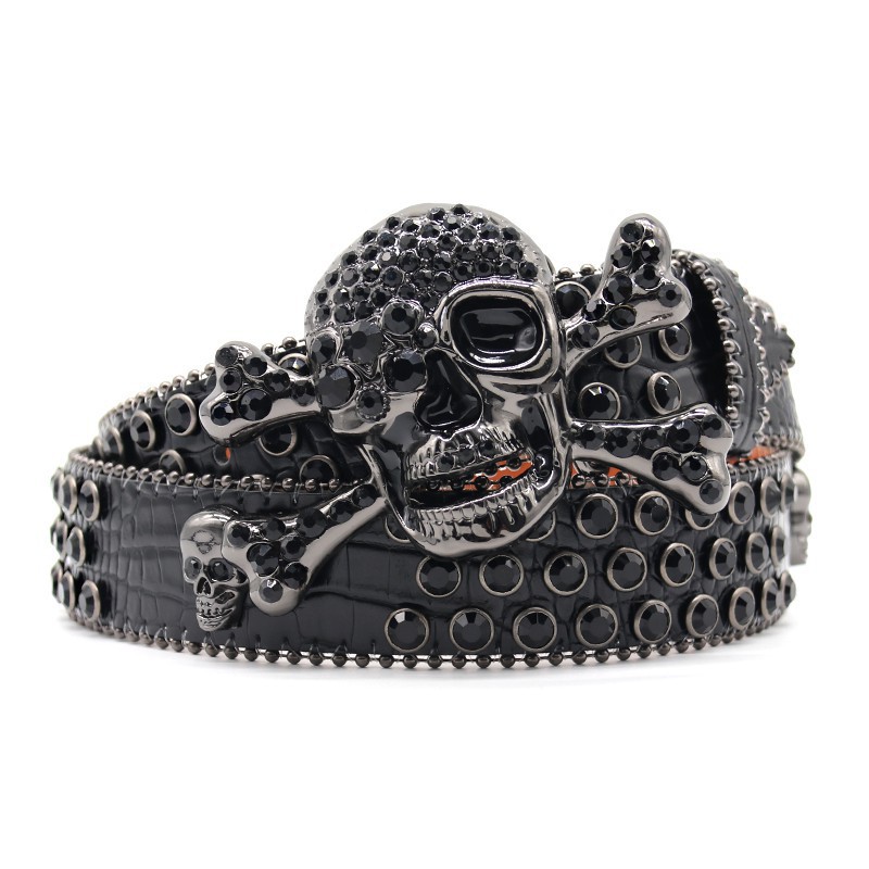 Skull Diamond Belt Men's Fashion Acrylic Crystal Belt Street Y2k Rivet Men's Belts Jeans Accessories