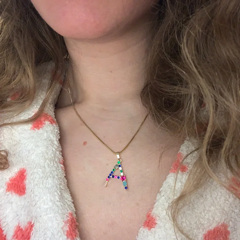 26 English Letter Necklace Womens Bohemia Style Colored Necklace AAA Cubic Zircon Clavicle Chain for Girls