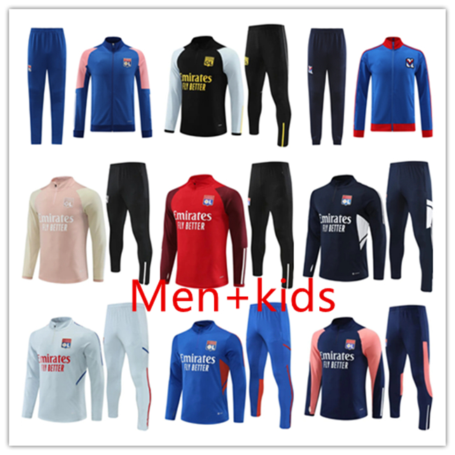 23/24 Lyon soccer tracksuit Survetement jersey Suit 2023 2024 Lyonnais L.PAQUETA OL AOUAR Football training suit Jogging sets kids football uniform