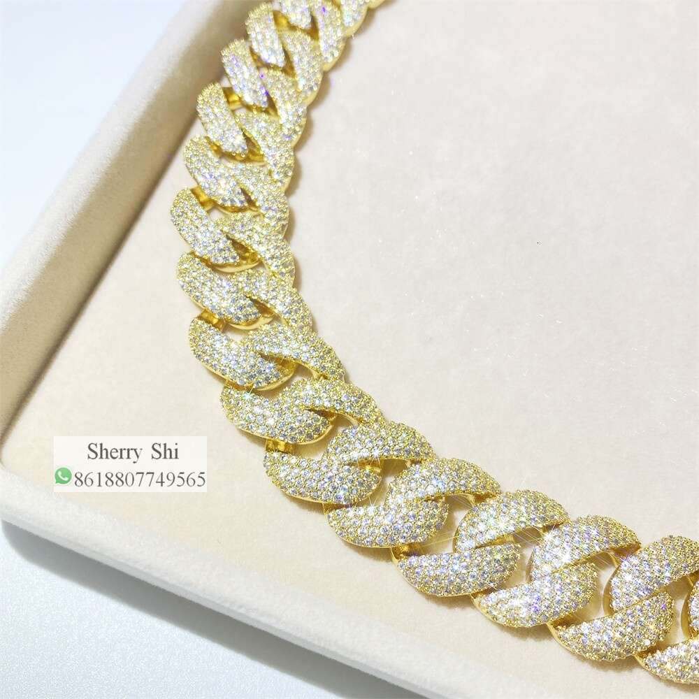 Fully Iced Pass Diamond Tester Mens Miami Cuban Necklace Custom Lock Baguette Moissanite Chain