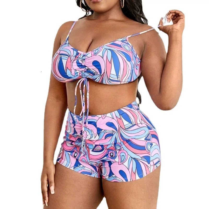 2024 Plus Big Size Swimwear For Women Swimsuit Large Bathing Suits Three-Piece Push Up Bikini Set Sexy Separate Stylish 240309