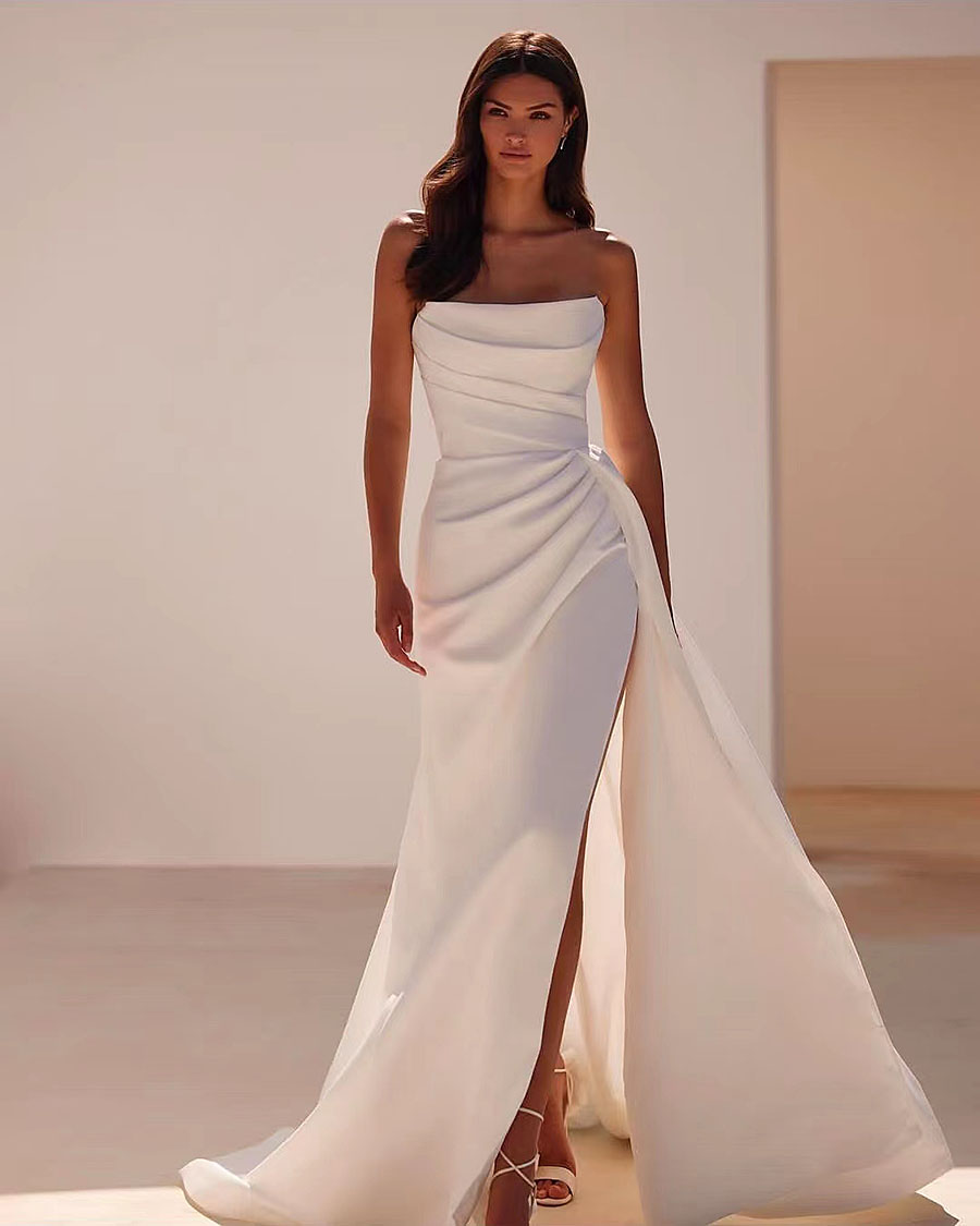 Mermaid Satin Elegant Wedding Dresses Square Collar Sleeveless Bridal Gowns Sexy Backless Robes 2024 Side Slit Vestidos De Novia 326