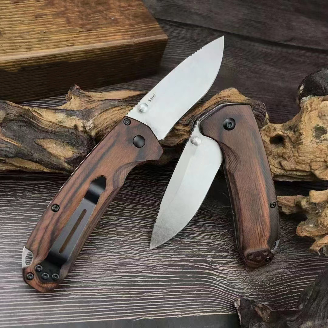 BM 15031 Folding Knife Outdoor Wooden Handle 8c13mov Blade Camping Fishing Hunting Survival Tactical Self-defense EDC Pocket Knives