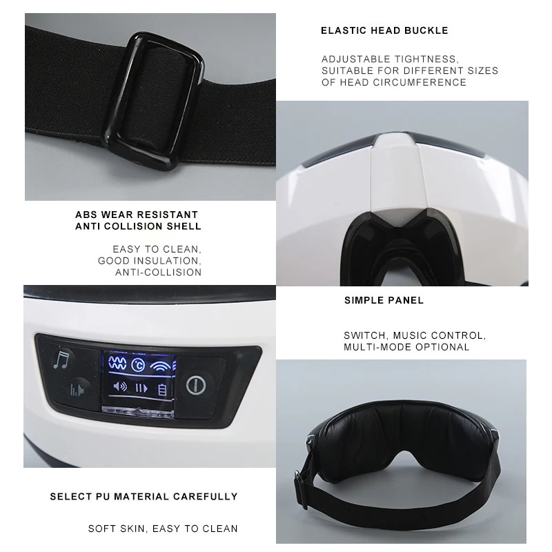 Electric Eye Massager Vibration Therapy Air Pressure Heating Massage Relax Health Care Fatigue Stress Bluetooth Music Foldable 240301
