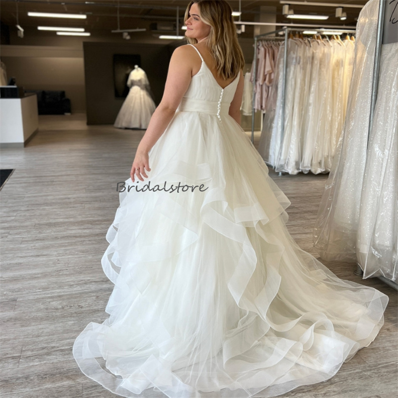 Gatsby Plus Size Country Wedding Dresses Elegant A Line Tulle Ruffles Boho Beach Bridal Gowns Backless Latest Spaghetti Straps Robe De Mariee 2024 Ves