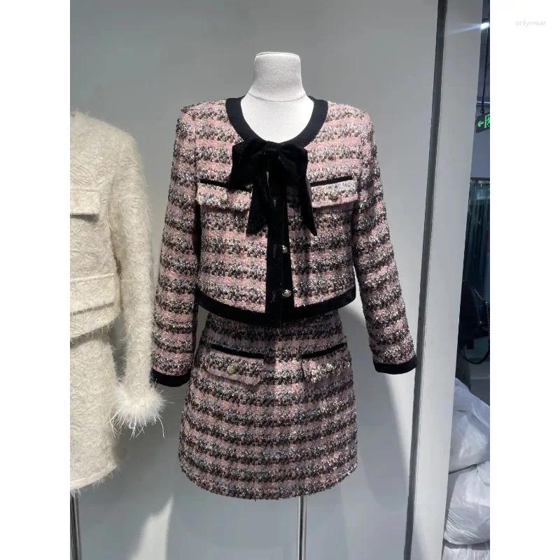Two Piece Dress Autumn Winter Women's High-end Elegant Style Petite Tweed Jacket Set Female Office Lady Girl 2 Suit