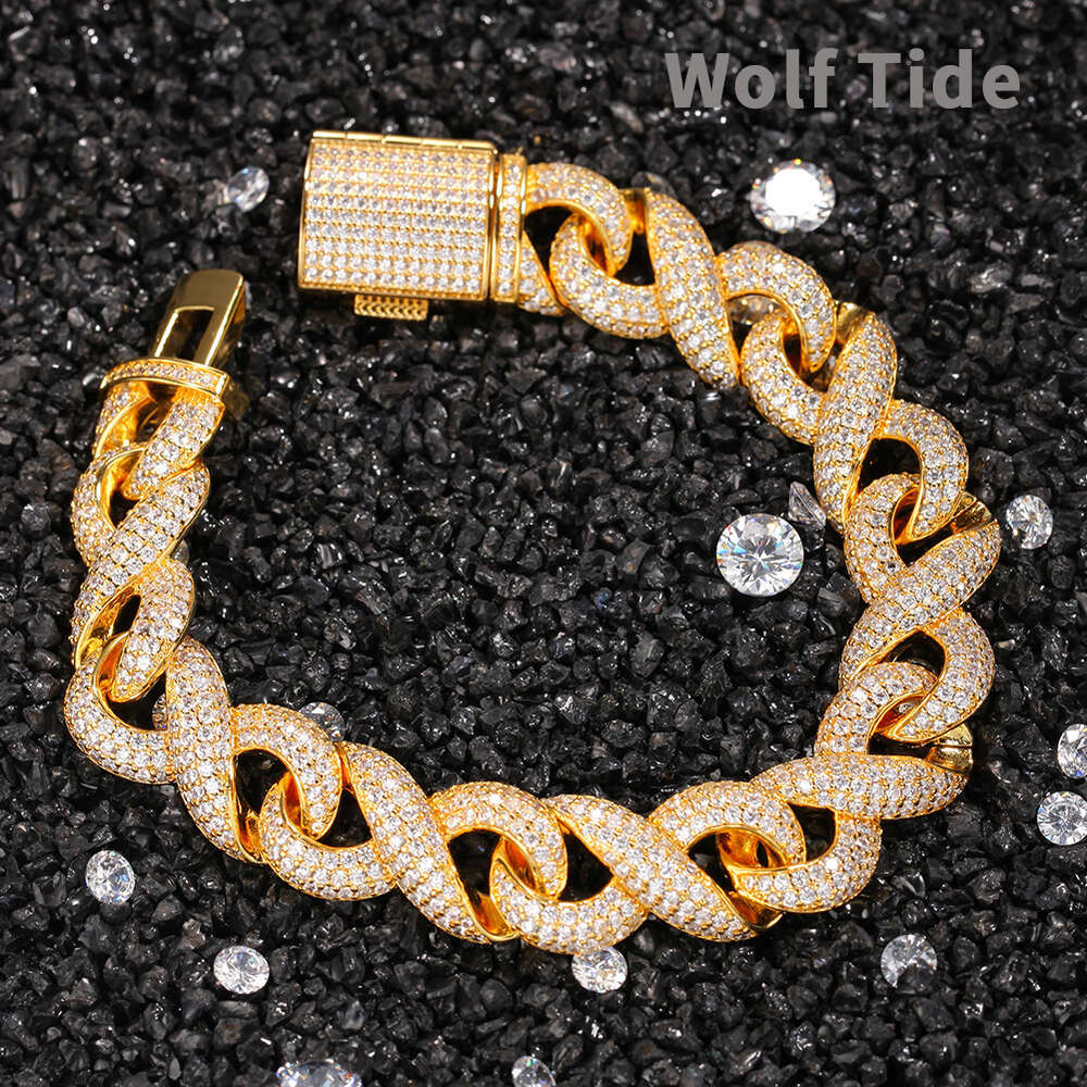 Hip-hop Infinite Symbol Bracelet Instagram Style Cuban Link Chain Bracelets Gold-plated Bling Cubic Zirconia Diamond Inlaid Cz Stone Jewelry Rapper Bi