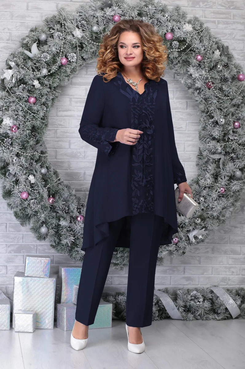 Plus Size 3 Three Pieces Suits Pants Long Sleeve Embroidery Lace Jacket Mother Of the Groom Outfit Bride Dress Clothing Wedding 240307