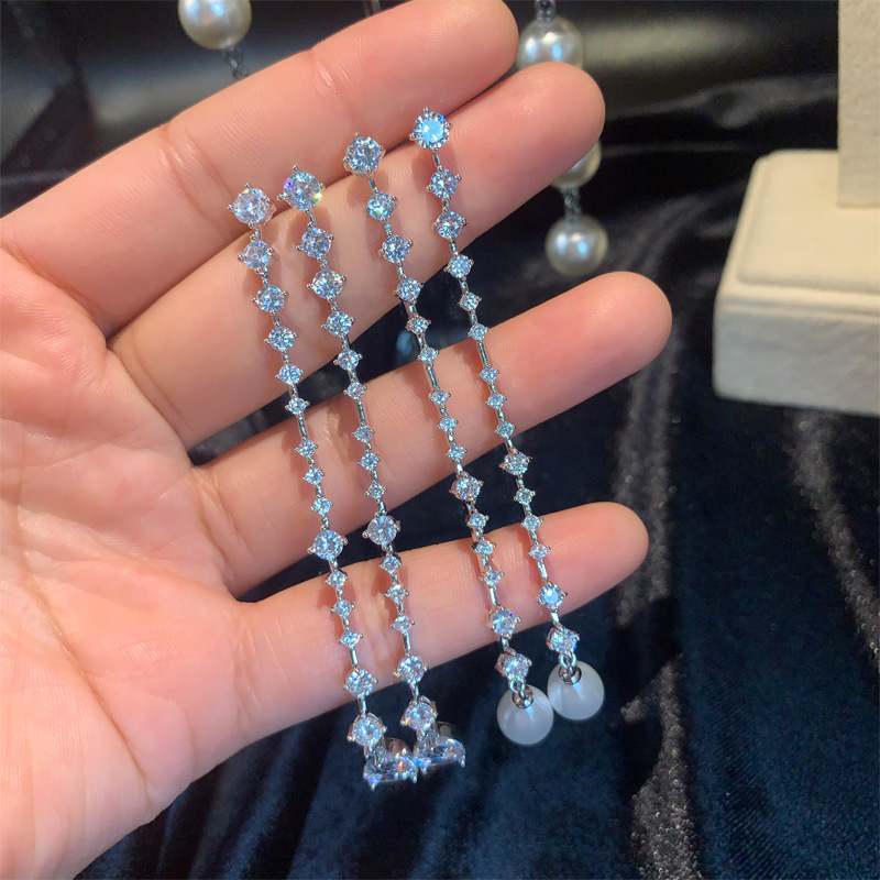 Sterg Sier Moissanite Tassel Drop Dangle Earrings For Women