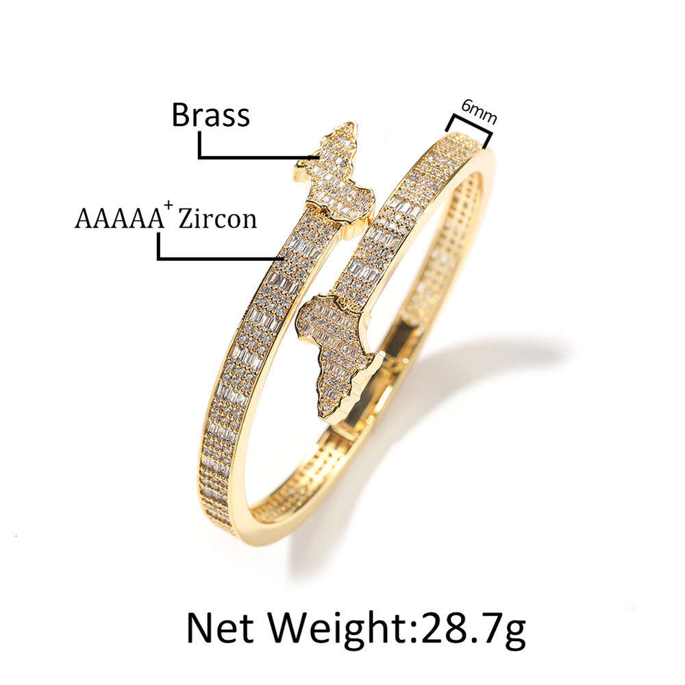 Top Quality Africa Map Open Cuff Bangle Bracelet For Men Hip Hop Micro Set Cubic Zirconia Hip Hop Iced Cz Stone Lut Personalized Creative Bracelets Bi