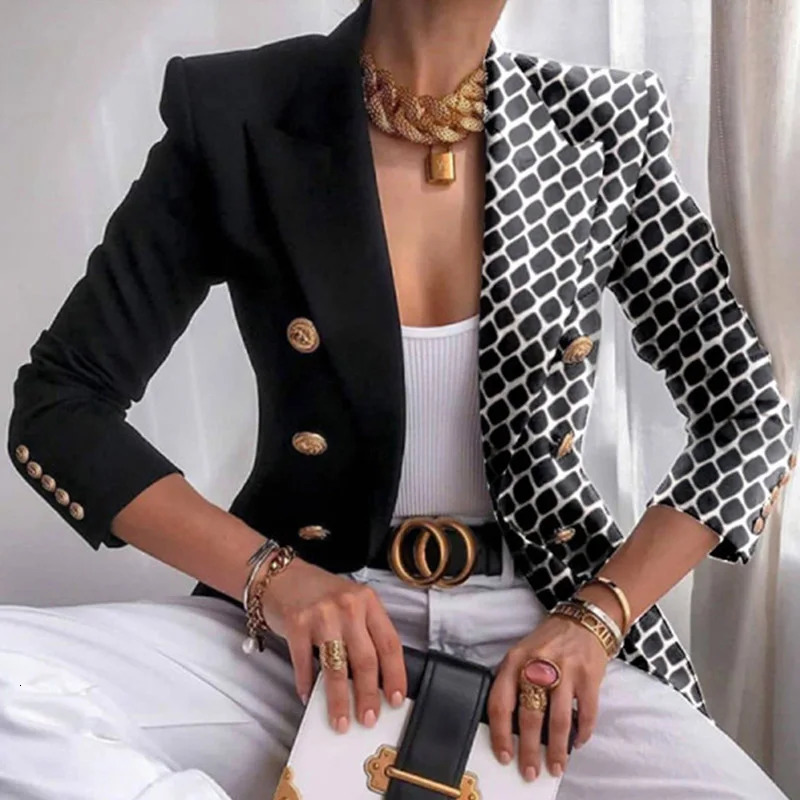 Plus Size Autumn Lady Elegant Coats Womens Blazer Long Sleeve Jackets Fashion Turn-Down Collar Femme Outerwear 240227
