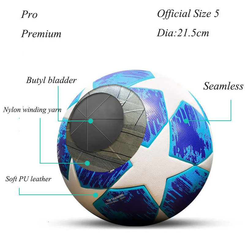 Top Soccer Ball Team Match Football Grass Outdoor Indoor Game Use Group Training Official Size 5 Seamless PU Leather 240301