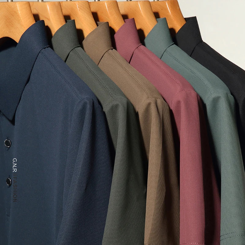 Men's Polos Waffle Men High-end Short-sleeved T-shirt Summer Light Ice Silk Business Seamless Lapel Polo Shirts Thin Section 240304