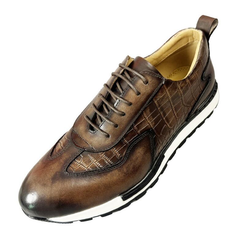 British style round head lightweight handmade vintage leather sports casual leather shoes for men lace-ups a38