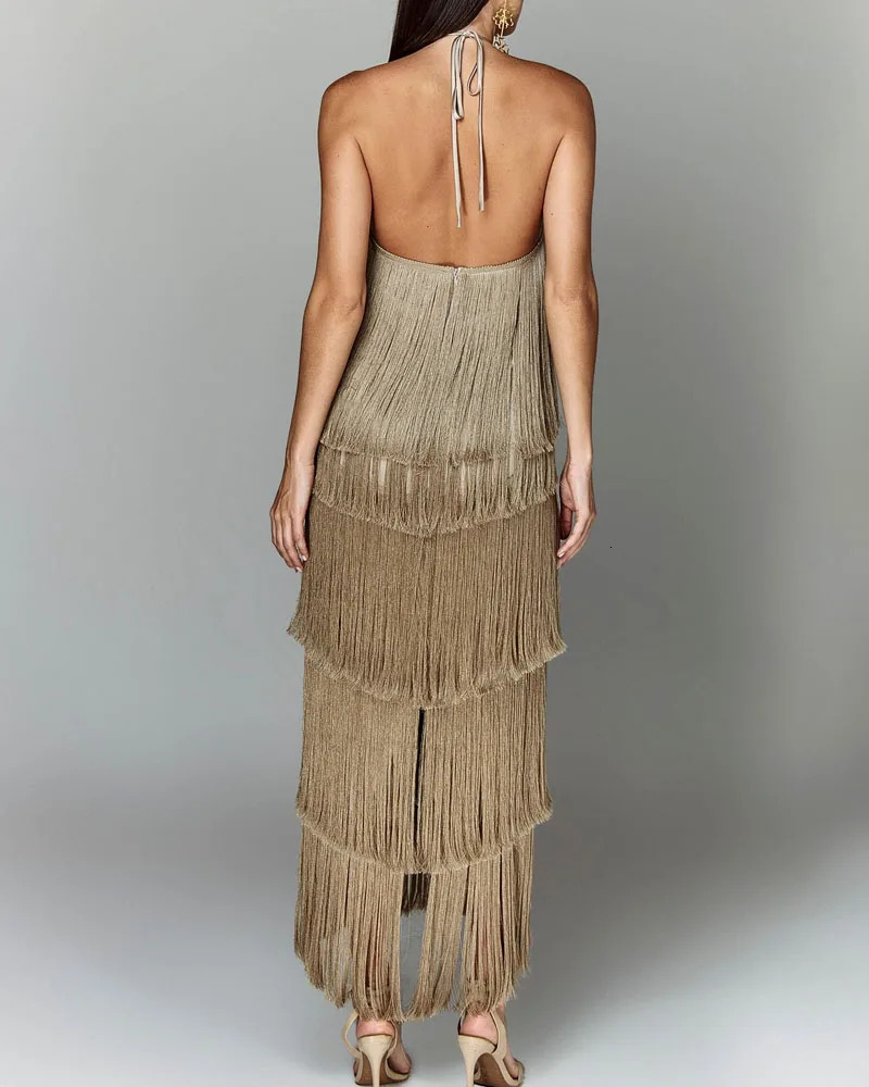 Deioao Off Shoulder Maxi Dress Sleeveless Slope Collar Tassel Stacked Hem Ruffled Sexy Beach Party One Slim Dresses 240312