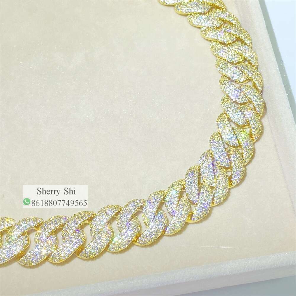 Fully Iced Pass Diamond Tester Mens Miami Cuban Necklace Custom Lock Baguette Moissanite Chain