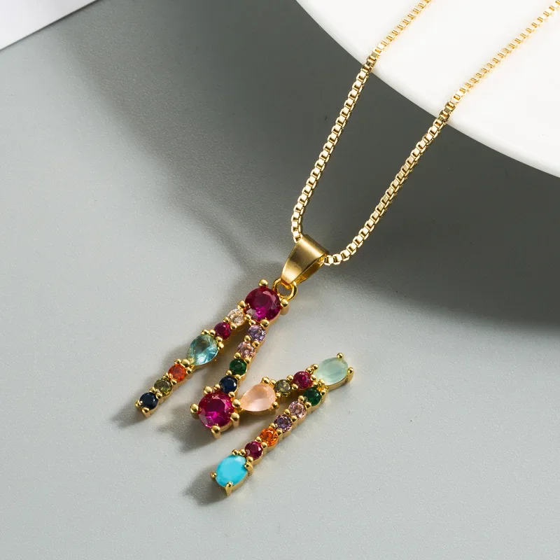26 English Letter Necklace Womens Bohemia Style Colored Necklace AAA Cubic Zircon Clavicle Chain for Girls
