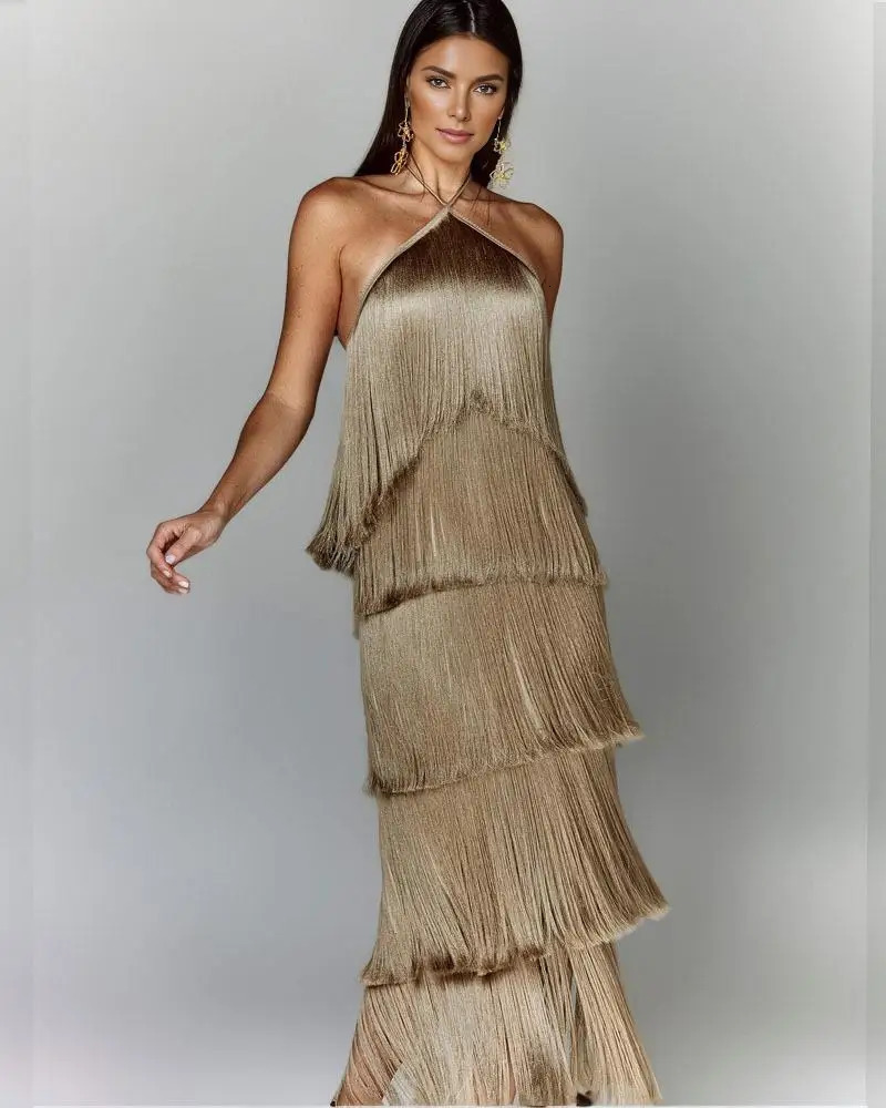 Deioao Off Shoulder Maxi Dress Sleeveless Slope Collar Tassel Stacked Hem Ruffled Sexy Beach Party One Slim Dresses 240312