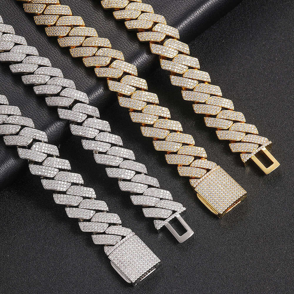 Jewelry 20mm Three Row Zircon Diamond Cuban Chain Thick Men's Fashion Brand Personalized Hip Hop Necklace