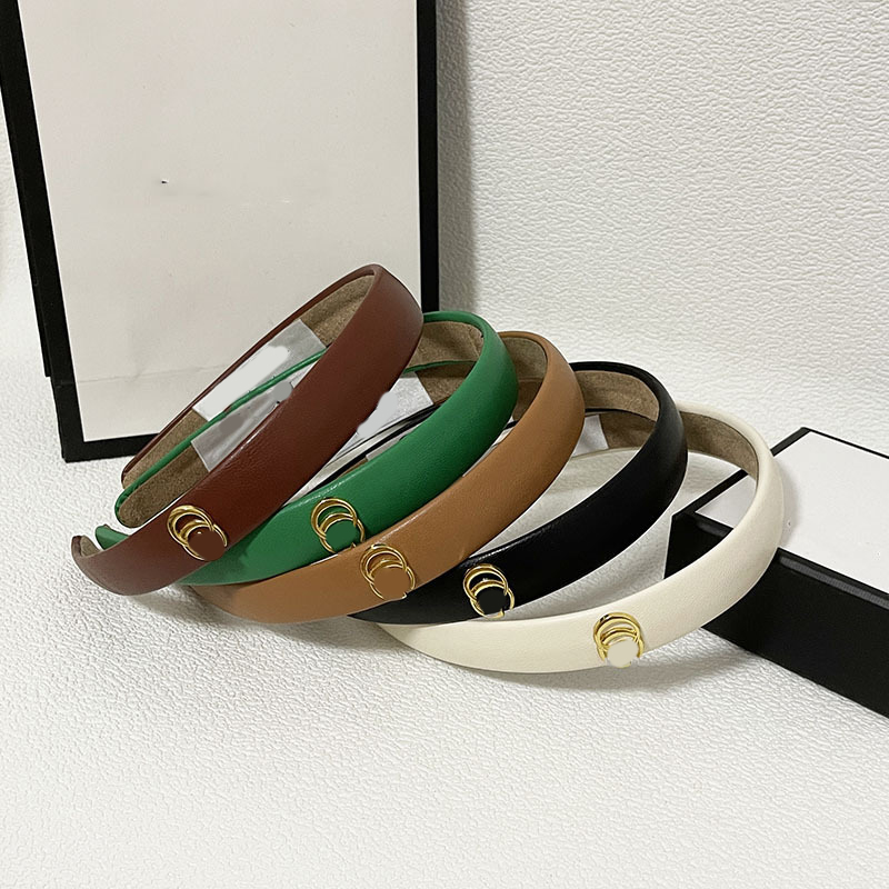 Designer Women Girls G Letter Headband PU Leather Sponge Padded Simple Fashion Hoop Band Bezel Hair Accessories Hairband band