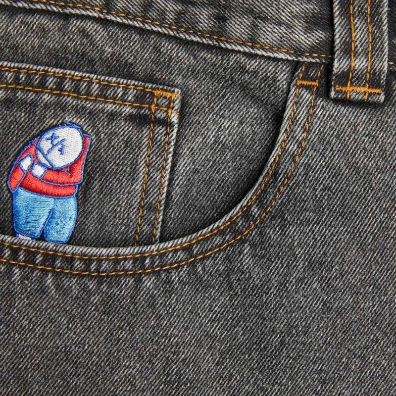 Men's Jeans Big Boy Y2K Pants Trendy Hip Hop Cartoon Embroidery Retro Black Baggy Men Women Skateboard High Waisted Wide Trouser