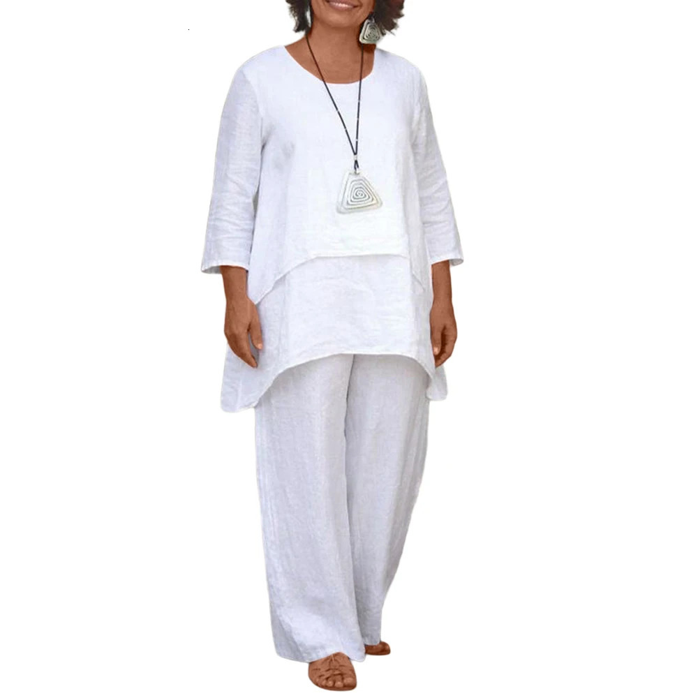 2023 Plus Size Womens Set Long Sleeve Loose Casual Pants Wide Leg Two Piece Suit Oversized Female Autumn Outfits Pullover Trou 240307