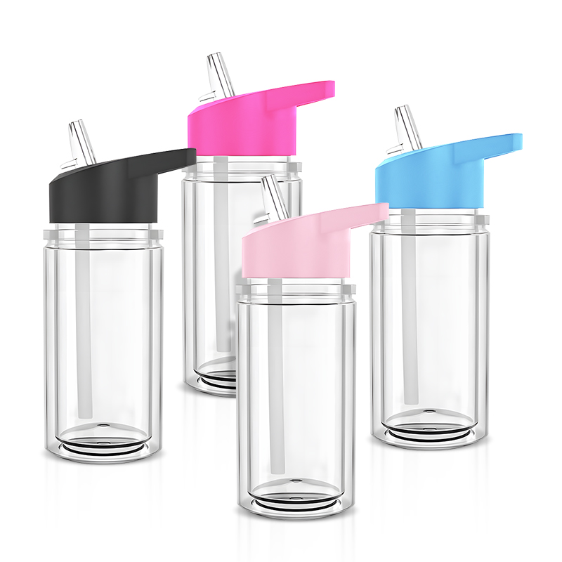 300ml Double-walled Plastic Water Cup with Handle Lid Summer Drinkware Mason Jar Juice Cup with Straw Z11