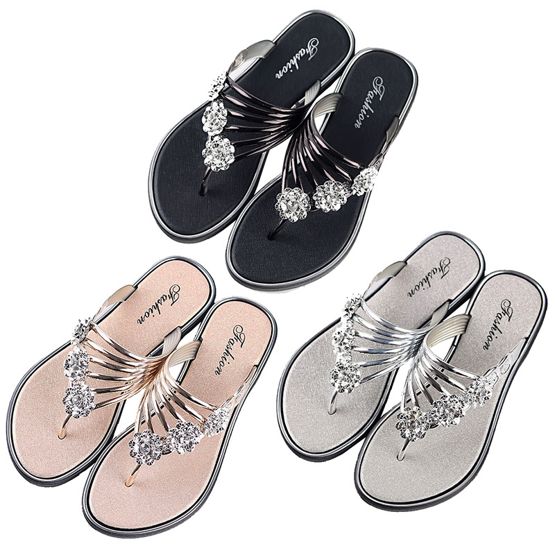 Women's Slippers Summer Slippers New Flat Bottom Silver Womens Shoes Lightweight Slipper Womans Outdoor Casual Flip flop Slipper N739#