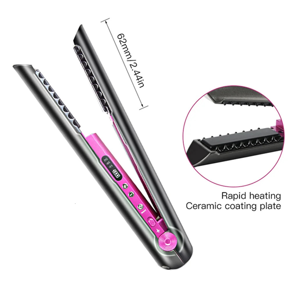 Wireless Hair Straightener Mini Flat Iron Usb Rechargeable Hair Straightening Curling Iron Styling Tools Cordless Hair Curler 240306