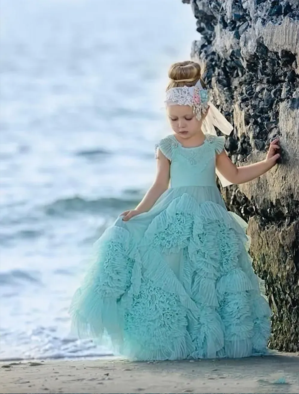 Mint Green Flower Girl Dresses Special Ocn For Weddings Ruffled Kids Pageant Gowns Flowers Floor Length Lace Party Communion Dress