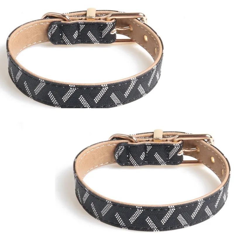 Two Layers of Leather Dog Collars Leashes Set Classic Printed Designer Pet Collar Leash Soft Durable Cat Collar for Small Medium and Large Dogs c79