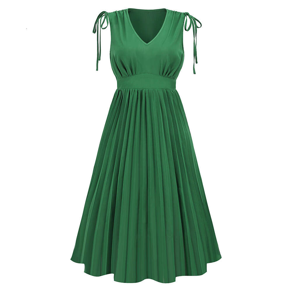 Women's New Sleeveless Slim Fit Pleated Sexy V-neck Dress