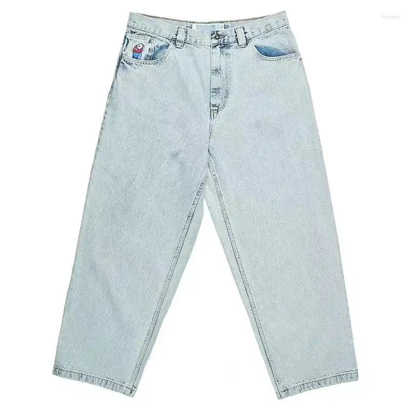 Men's Jeans Big Boy Y2K Pants Trendy Hip Hop Cartoon Embroidery Retro Black Baggy Men Women Skateboard High Waisted Wide Trouser