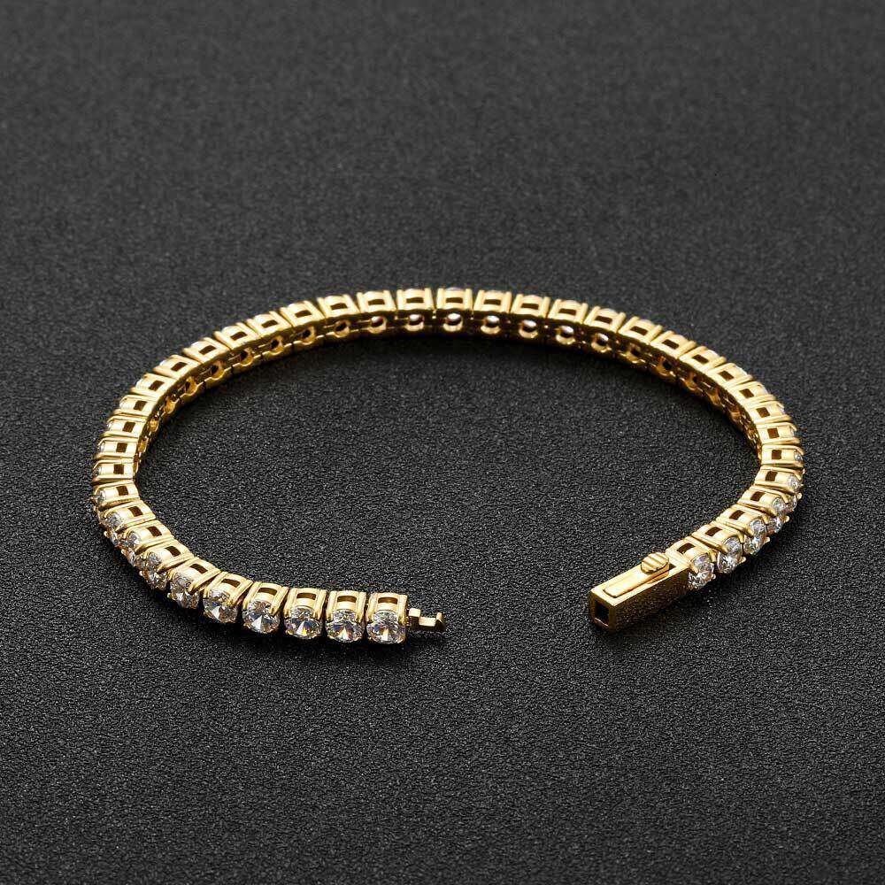 4mm Zircon Hip Hop Spring Buckle Stainless Steel Diamond Tennis Chain Versatile Minimalist Bracelet for Men and Women