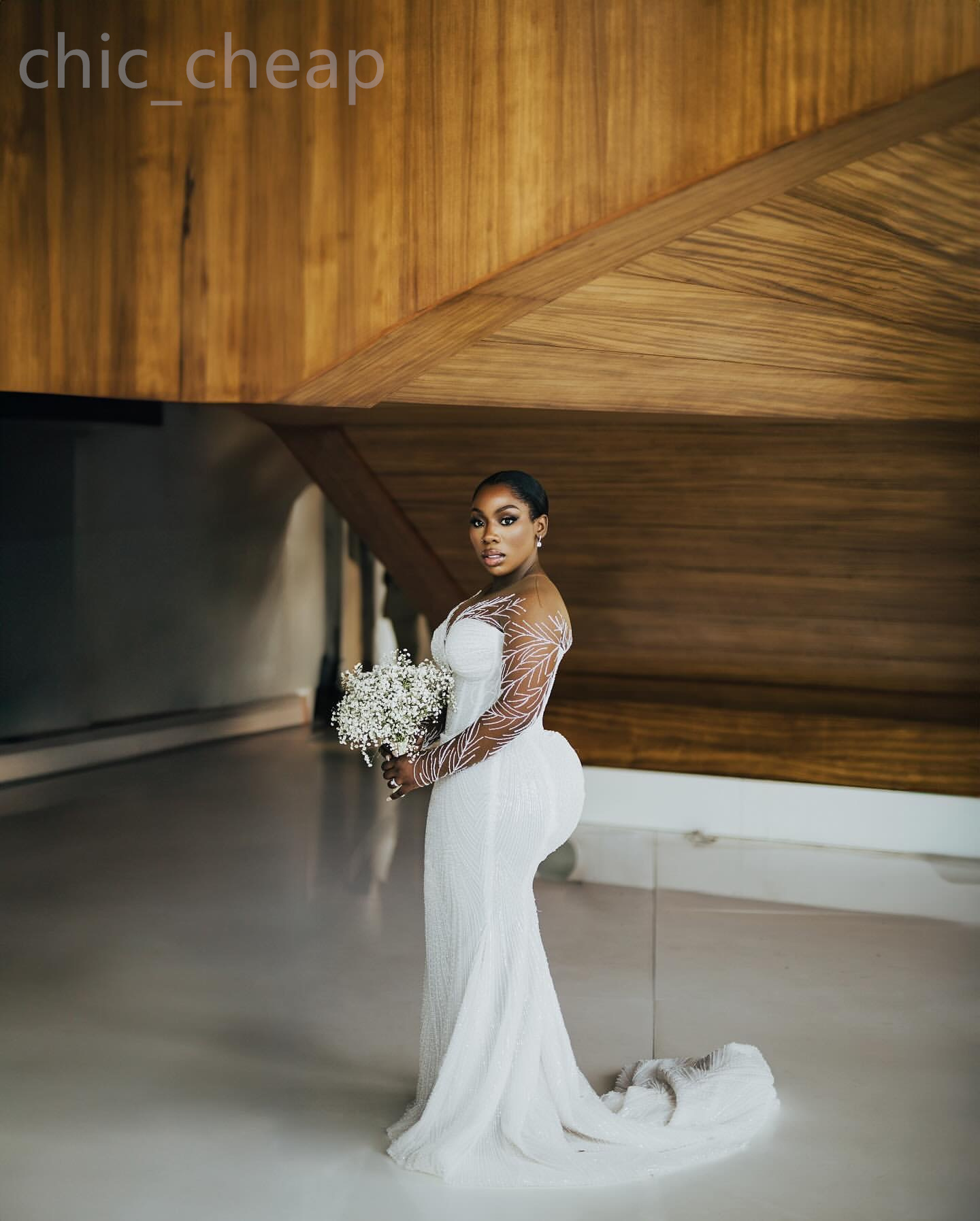 2024 Arabic Aso Ebi Plus Size White Mermaid Beaded Wedding Dress Sequined Lace Sheer Neck Bridal Gowns Dresses ZJ202