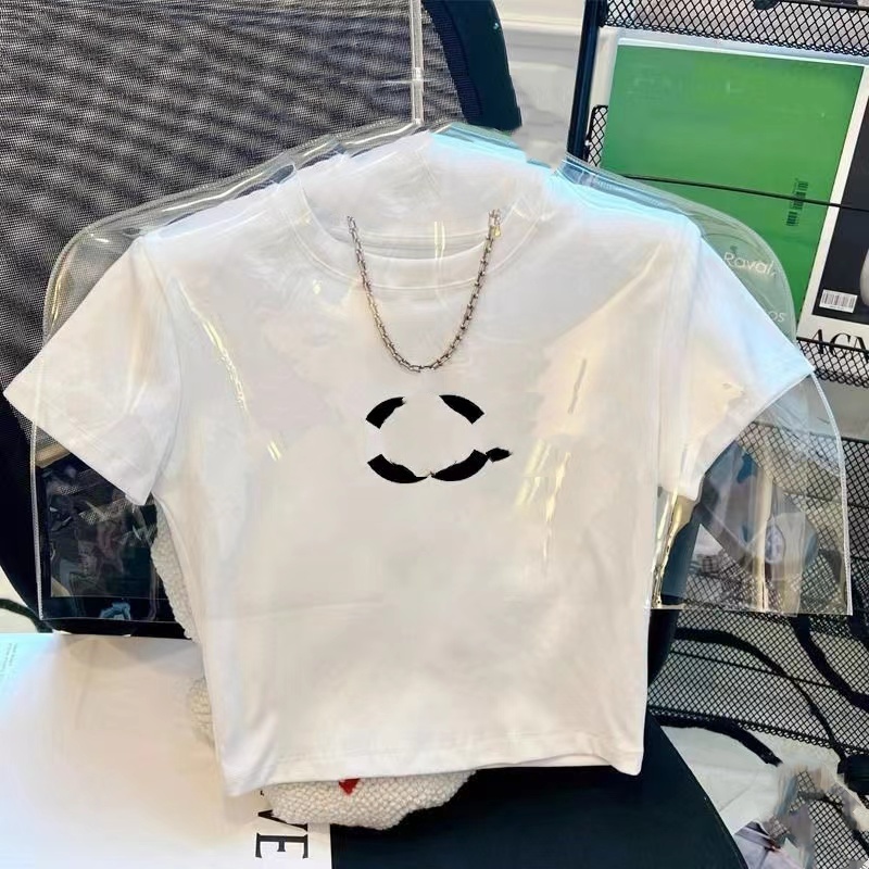 Fashion brand letter printing European and American niche design sense round neck short sleeve T-shirt women's high waist short crop top everythi