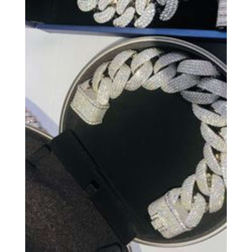 bracelet necklace mossanite Custom Heavy Vvs Moissanite Diamond Thick Cuban Link Chain Iced Out Hip Hop Rapper 925 Silver Necklace Bracelet Men