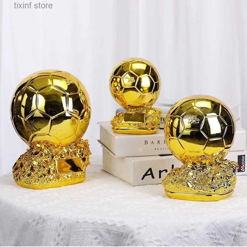 Decorative Objects Figurines New Golden Ballon Football Excellent Player Award Competition Honor Reward Spherical Trophy Customizable Best Gift Home D