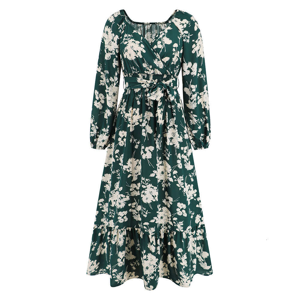 Fragmented Skirt Slim Fit Style Lantern Sleeve Lace Up Cake Dress 2024