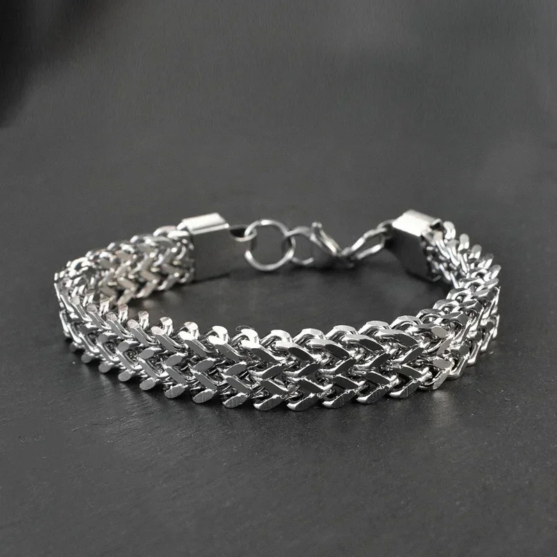 10mm Width Stainless Steel Cuban Chain Bracelets for Men Silver Color Fashion Hip Hop Male Boy Wristband Jewelry 240227