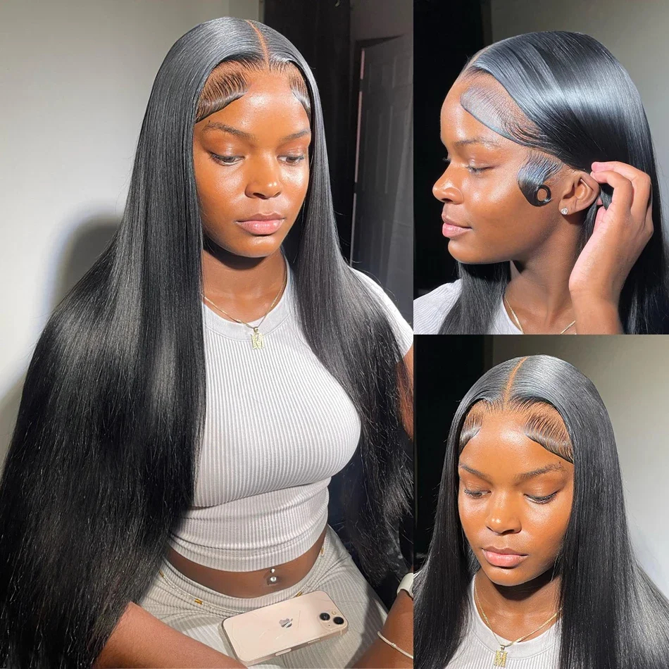 New 180density Straight Lace Front Wigs Human Hair 13x4 HD Transparent 360 Lace Frontal Wigs Glueless Black Wig Synthetic Closure Wig