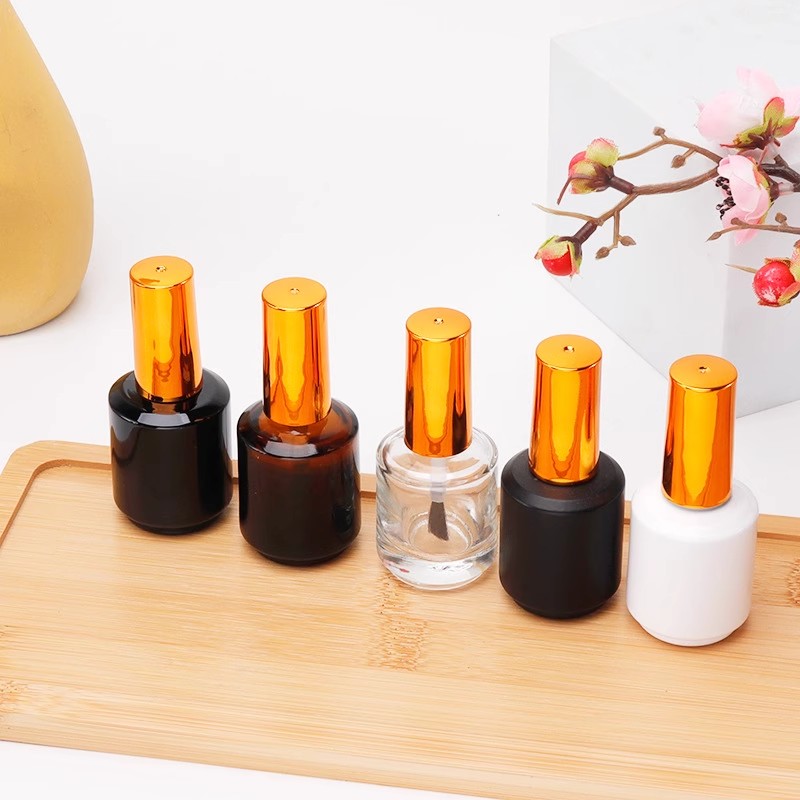15ml Empty Nail Polish Bottles Black Clear Glass Travel UV Nail Gel Refillable Bottles with Brush Cosmetic Containers