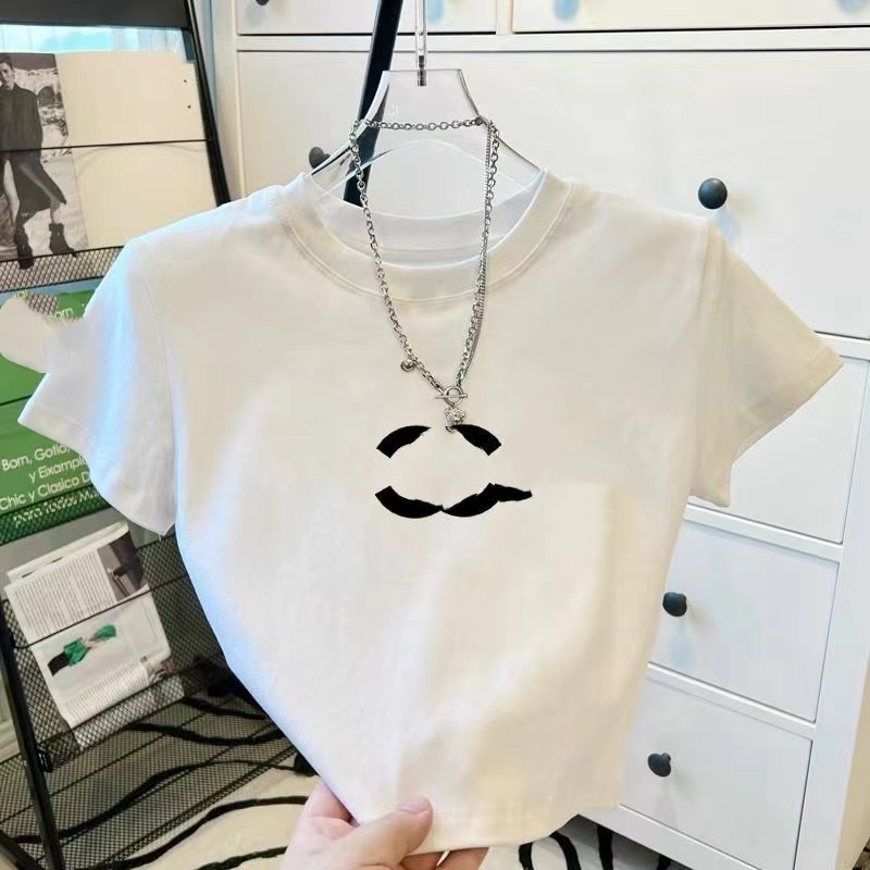 Fashion brand letter printing European and American niche design sense round neck short sleeve T-shirt women's high waist short crop top everythi