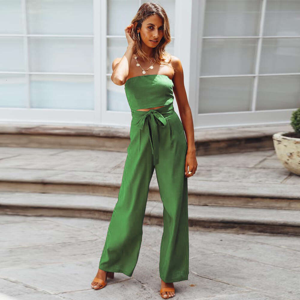 2024 Spring/summer New Leisure Fashion Sexy Backless Slim Fit Jumpsuit Straight Leg Pants Set